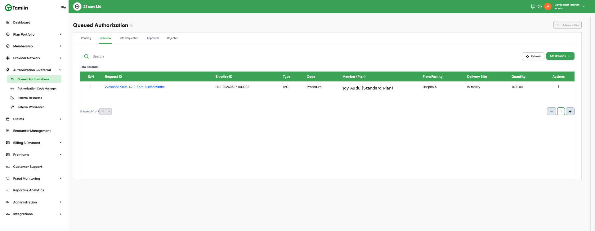 Tamiin queued authorizations list