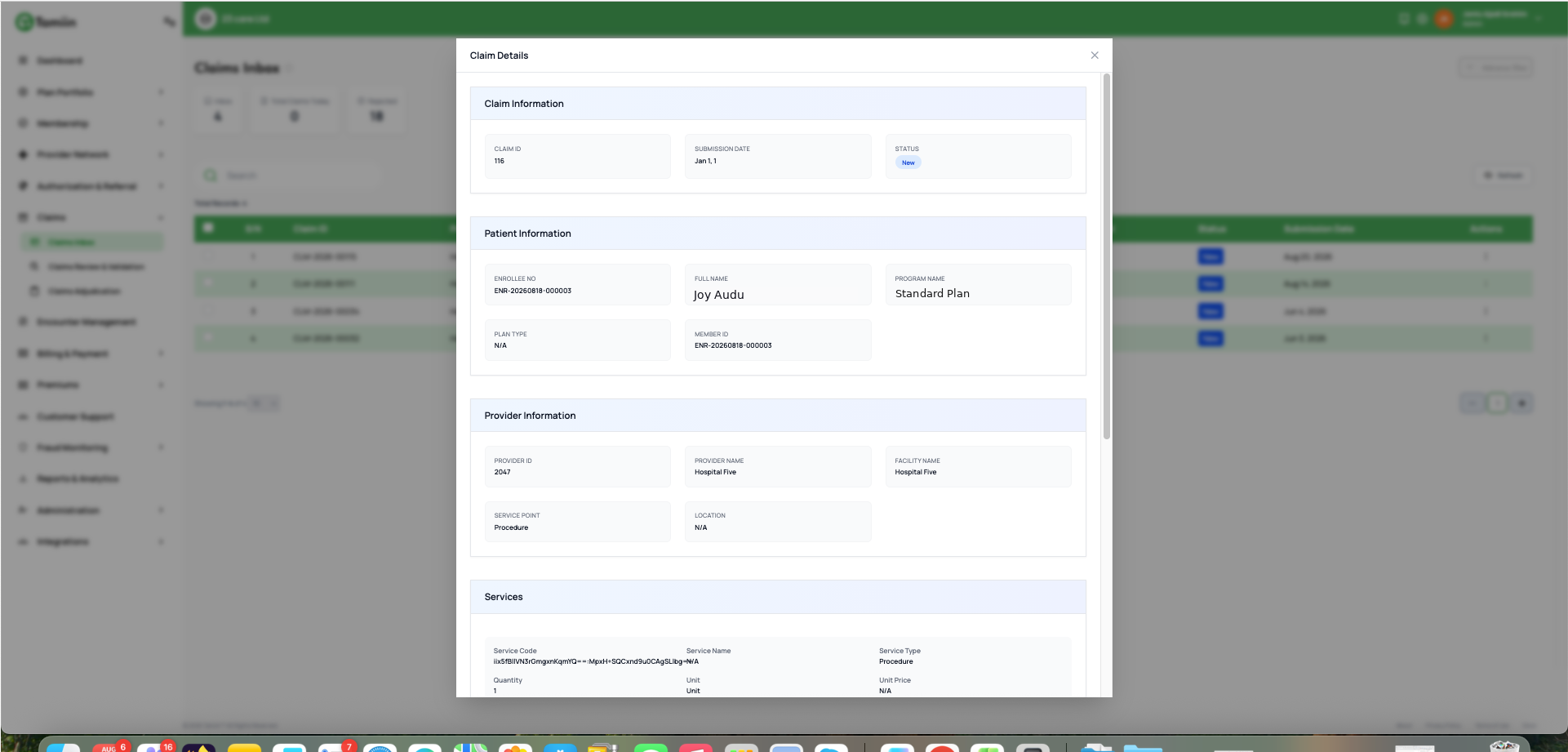 Tamiin claim detail view