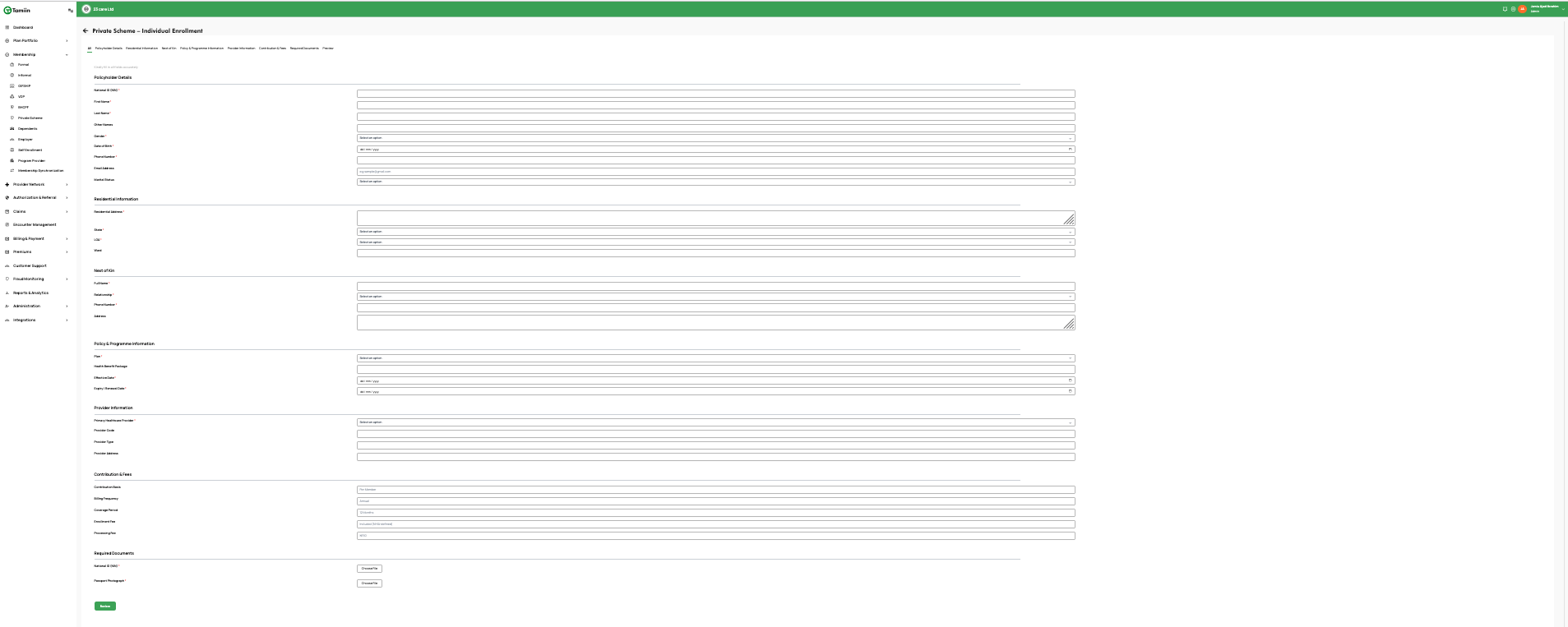 Tamiin individual enrollment form
