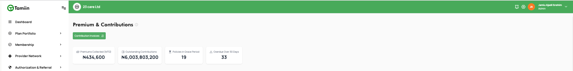 Tamiin premium and contributions overview
